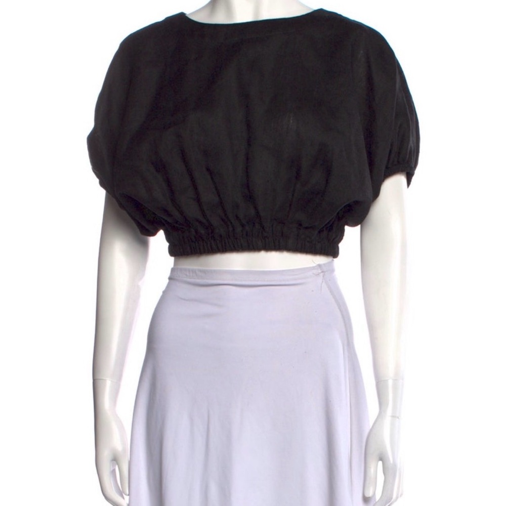 Matteau Linen Black Cropped Blouse Women's Size 4